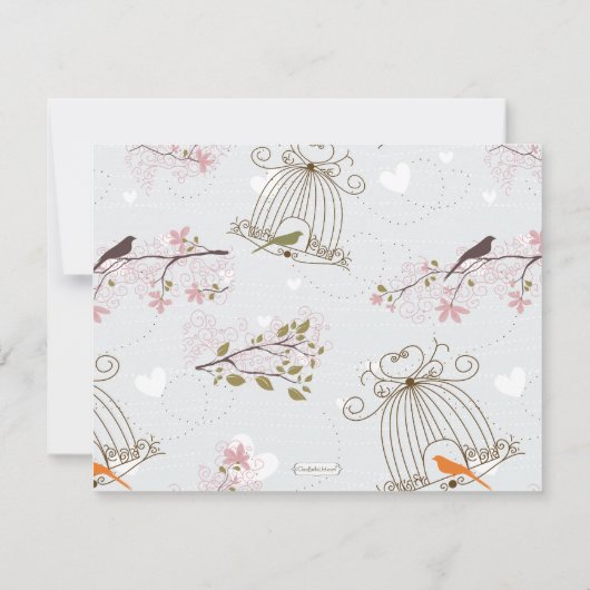 招待を結婚する粋な鳥かごおよび花 招待状 (裏面)