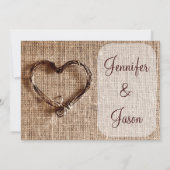 招待を結婚する素朴な国のバーラップの麻ひものハート 招待状 (裏面)