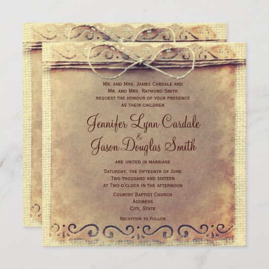 招待を結婚する素朴な国の動揺してなヴィンテージ 招待状 (正面/裏面)