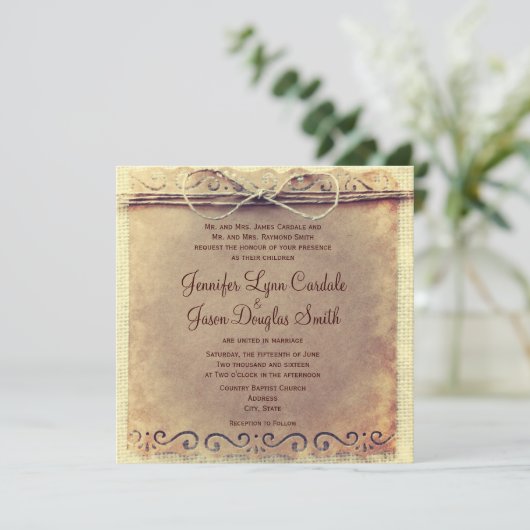 招待を結婚する素朴な国の動揺してなヴィンテージ 招待状 (スタンド正面)