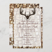 招待を結婚する素朴な国の迷彩柄の狩りの(雄ジカの)枝角 招待状 (正面/裏面)