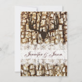 招待を結婚する素朴な国の迷彩柄の狩りの(雄ジカの)枝角 招待状 (裏面)