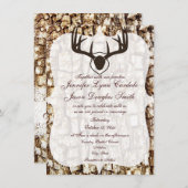 招待を結婚する素朴な国の迷彩柄の狩りの(雄ジカの)枝角 招待状 (正面/裏面)