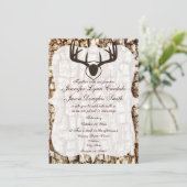 招待を結婚する素朴な国の迷彩柄の狩りの(雄ジカの)枝角 招待状 (スタンド正面)