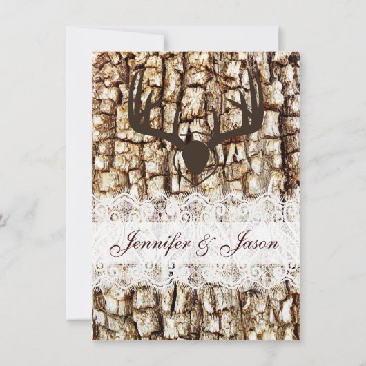 招待を結婚する素朴な国の迷彩柄の狩りの(雄ジカの)枝角 招待状 (裏面)