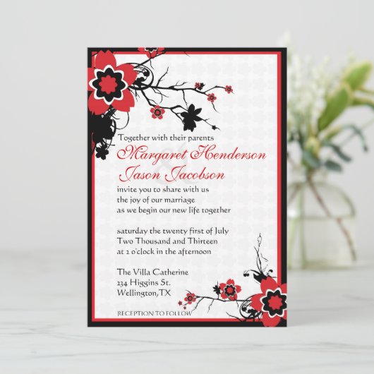 招待を結婚する赤く及び黒い桜の桜 招待状 (スタンド正面)