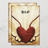 招待を結婚する都市入れ墨によって飛ぶハート 招待状 (正面/裏面)
