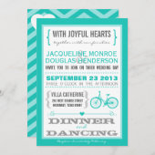 招待を結婚する青いシェブロンの粋な自転車のハート 招待状 (正面/裏面)