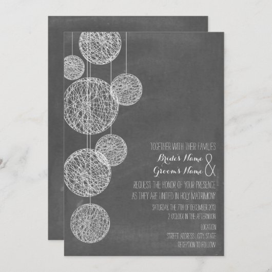 招待を結婚する黒板によってインスパイア麻ひもの地球 招待状 (正面/裏面)