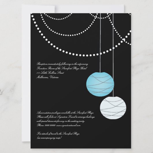 招待を結婚する6x8水の青書のランタン 招待状 (裏面)