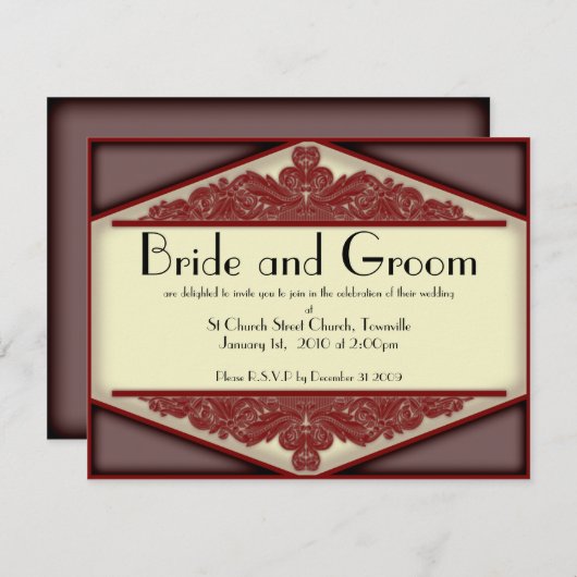 招待を結婚するDuskyピンクのヴィンテージ 招待状 (正面/裏面)