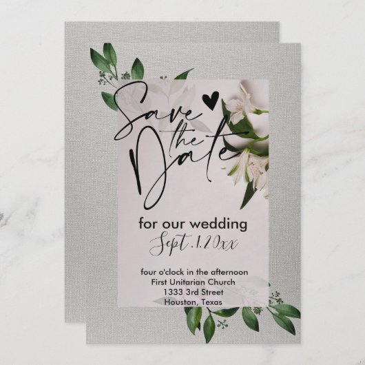 招待エレガント日を保存する 招待状 (正面/裏面)