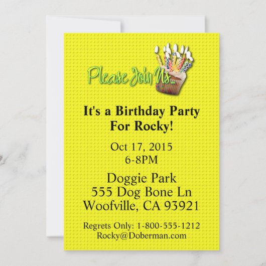 招待カップケーキ - パグ 招待状 (裏面)