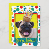招待カップケーキ - パグ 招待状 (正面/裏面)