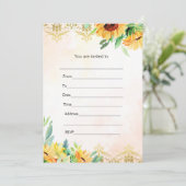 招待ピンクの金ゴールドひまわり水色で記入 招待状 (スタンド正面)