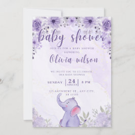 招待ベビーシャワーパープルゾウの花 シーズンカード