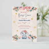 招待ベビーシャワー，象，ピンク，魅力的 出欠カード (スタンド正面)