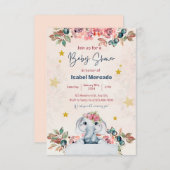 招待ベビーシャワー，象，ピンク，魅力的 出欠カード (正面/裏面)