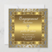 招待婚約金ゴールドシルバーホワイトアンティーク 招待状 (正面)