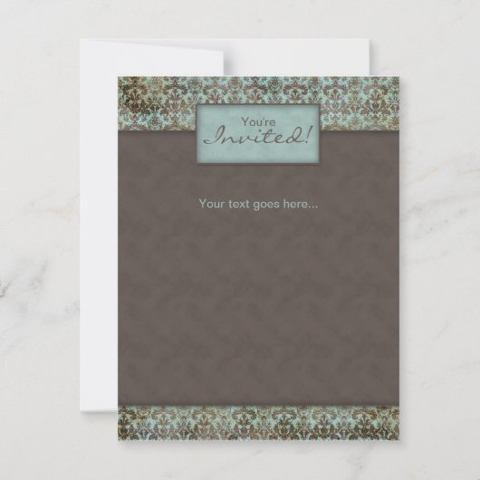 招待案内 ダマスク ブラウン ターコイズ 5 招待状 (正面)