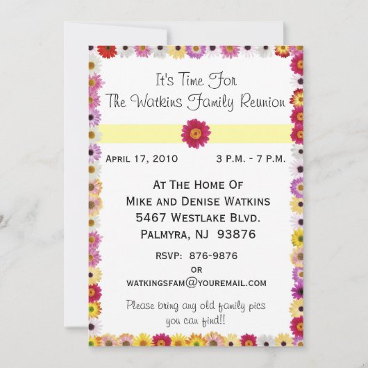 招待状からファミリ懇親会 招待状 (正面)