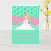 招待状からベビー《キリスト教》洗礼式や命名式ピンク&グリーン カード (黄色い花)