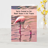 招待状から熱帯ビーチコテージ カード (黄色い花)