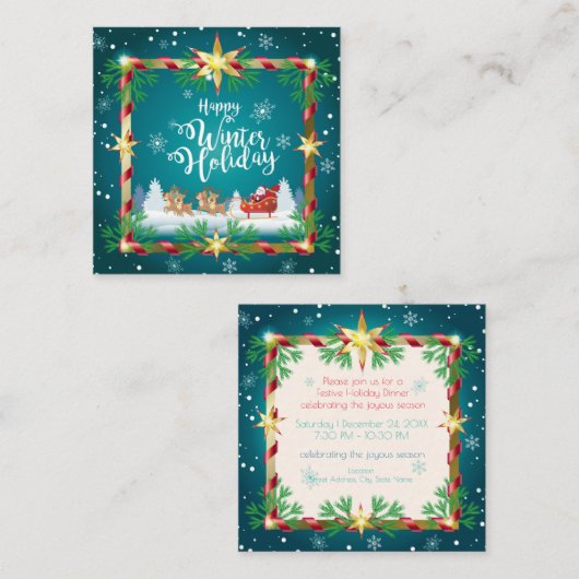 招待状こんにちは冬！クリスマスとお正月 スクエア名刺 (正面/裏面)