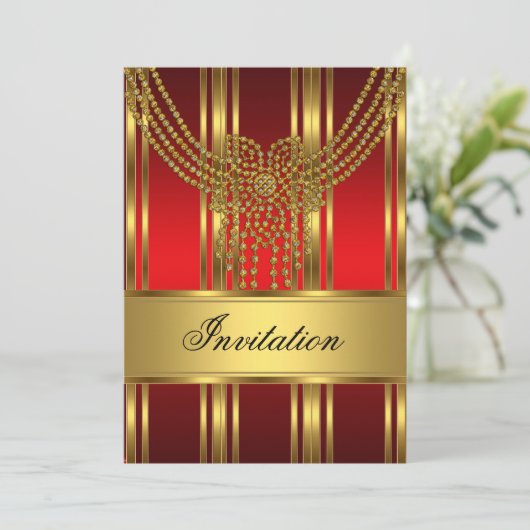 招待状すべてのパーティー金ゴールドと赤 招待状 (スタンド正面)