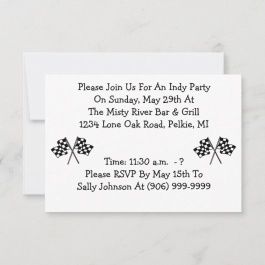 招待状すべての自動レース·フラ市松模様にグがインディに表示される 招待状 (裏面)