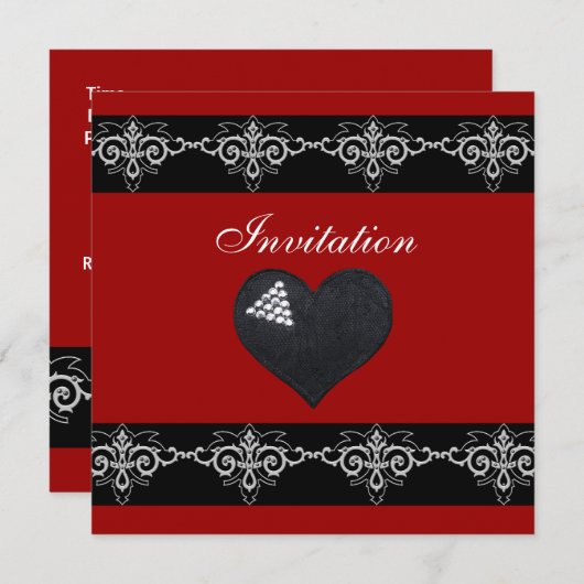 招待状すべての行事シルバーレッドブラックハート 招待状 (正面/裏面)