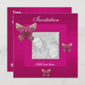 招待状すべての行事ピンクバタフライ追加フォト 招待状 (正面/裏面)
