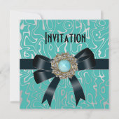 招待状すべての行事ブラックウルトラティール（緑がかった色）宝石 招待状 (正面)