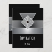 招待状すべての行事ブラックシルバーアールデコ 招待状 (正面/裏面)