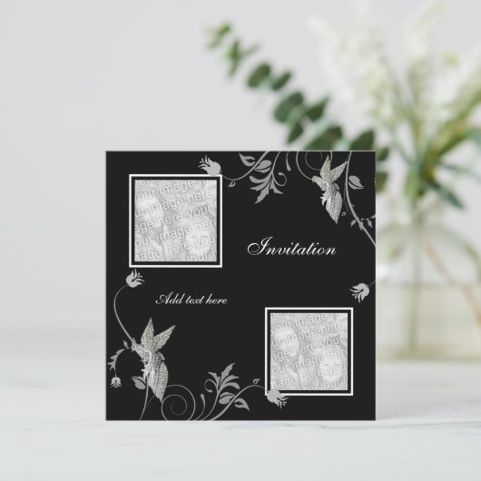 招待状すべての行事ブラックフローラ追加フォト 招待状 (スタンド正面)