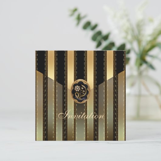 招待状すべての行事ブラック金ゴールドストライプ 招待状 (スタンド正面)