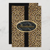 招待状すべての行事ブラック金ゴールド動物ヒョウ 招待状 (正面/裏面)