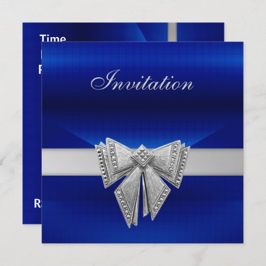 招待状すべての行事ブルーシルバーボウ 招待状 (正面/裏面)