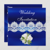 招待状すべての行事ブルーホワイトレースフローラ 招待状 (正面/裏面)