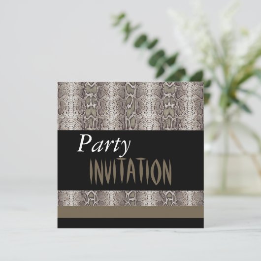 招待状すべての行事動物スネークスキンブラック 招待状 (スタンド正面)