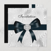 招待状すべての行事抽象芸術シルバーホワイトボウ 招待状 (正面/裏面)
