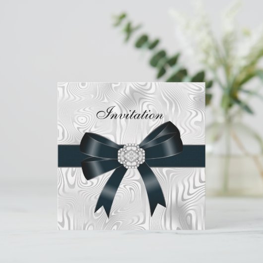 招待状すべての行事抽象芸術シルバーホワイトボウ 招待状 (スタンド正面)