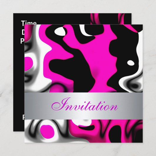 招待状すべての行事抽象芸術ピンクシルバー 招待状 (正面/裏面)