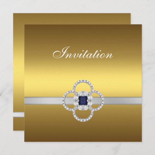 招待状すべての行事金ゴールドシルバージュエル 招待状 (正面/裏面)