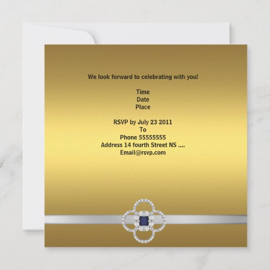 招待状すべての行事金ゴールドシルバージュエル 招待状 (裏面)