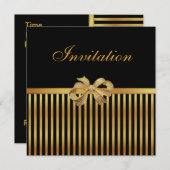 招待状すべての行事金ゴールドブラックストライプ金ゴールドボウ 招待状 (正面/裏面)