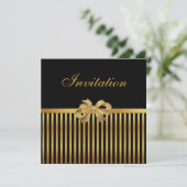 招待状すべての行事金ゴールドブラックストライプ金ゴールドボウ 招待状 (スタンド正面)