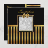 招待状すべての行事金ゴールドブラックストライプ金ゴールドボウ 招待状 (正面/裏面)