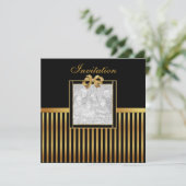 招待状すべての行事金ゴールドブラックストライプ金ゴールドボウ 招待状 (スタンド正面)