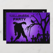招待状すみれ色恐ろしいハロウィンの衣裳のパーティー 招待状 (正面/裏面)